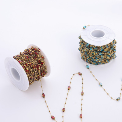 Chain with rectangular stone, surgical steel, gold plating