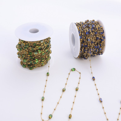 Chain with rectangular stone, surgical steel, gold plating