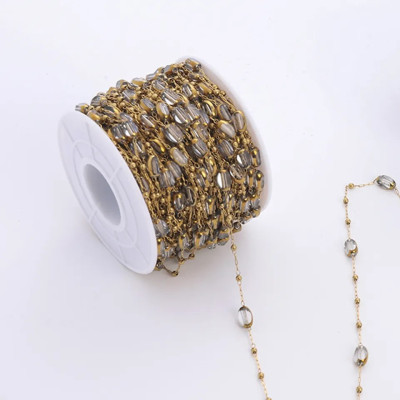Chain with rectangular stone, surgical steel, gold plating