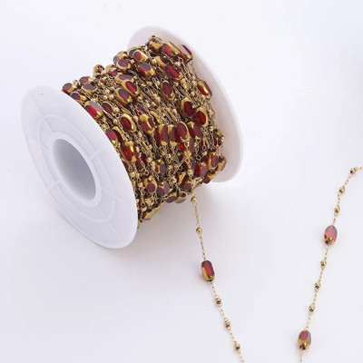Chain with rectangular stone, surgical steel, gold plating