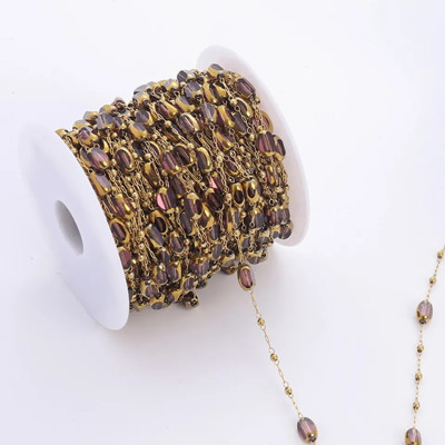 Chain with rectangular stone, surgical steel, gold plating