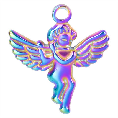 Angel pendant with a heart, surgical steel, 3 color variants