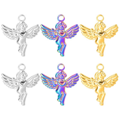 Angel pendant with a heart, surgical steel, 3 color variants