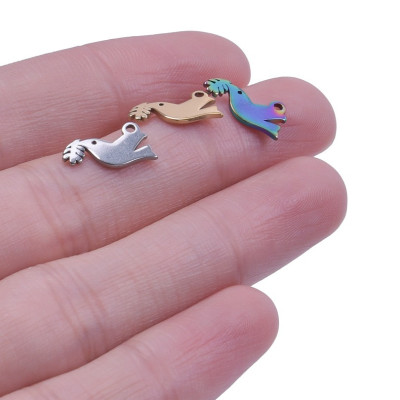 Small bird pendant with a light bulb, surgical steel