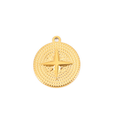 Wheel pendant with compass rose, surgical steel