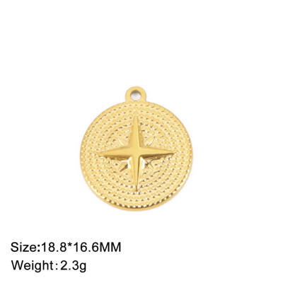 Wheel pendant with compass rose, surgical steel