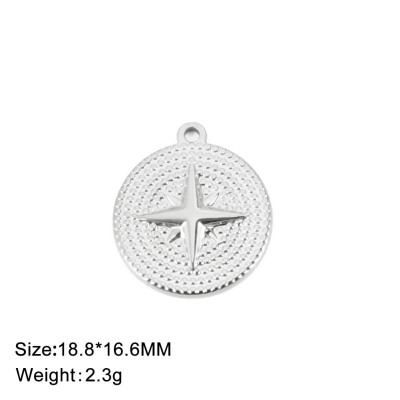 Wheel pendant with compass rose, surgical steel