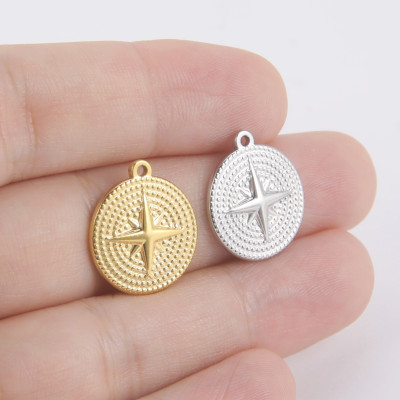 Wheel pendant with compass rose, surgical steel