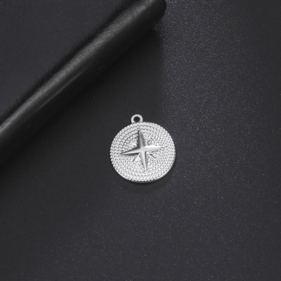 Wheel pendant with compass rose, surgical steel