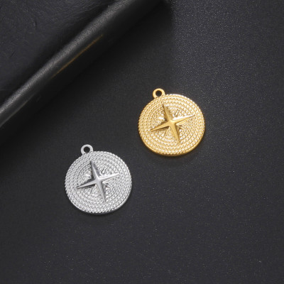 Wheel pendant with compass rose, surgical steel
