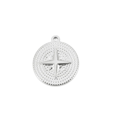 Wheel pendant with compass rose, surgical steel