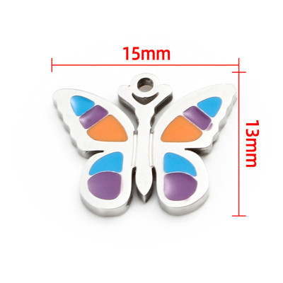 Butterfly pendant WITH COLORED ENAMEL surgical steel