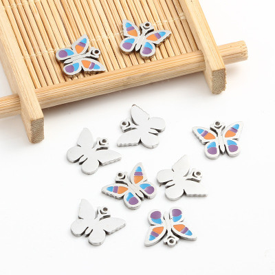 Butterfly pendant WITH COLORED ENAMEL surgical steel