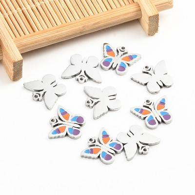 Butterfly pendant WITH COLORED ENAMEL surgical steel