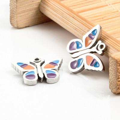 Butterfly pendant WITH COLORED ENAMEL surgical steel