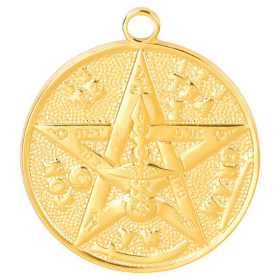Pendant wheel with star and symbols surgical steel