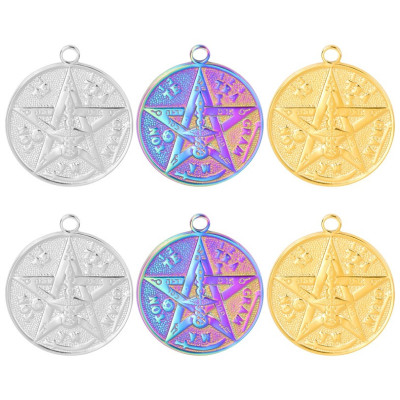 Přívěsek kolečko s hvězdou a symboly chirurgická ocel