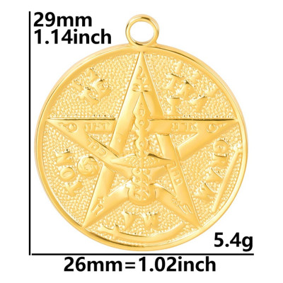 Pendant wheel with star and symbols surgical steel