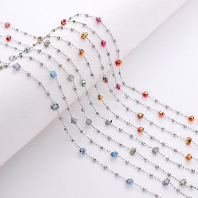Chain with crystal stones, surgical steel, 4 color options