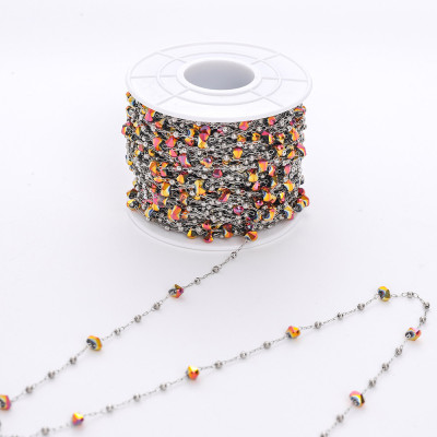 Chain with crystal stones, surgical steel, 4 color options