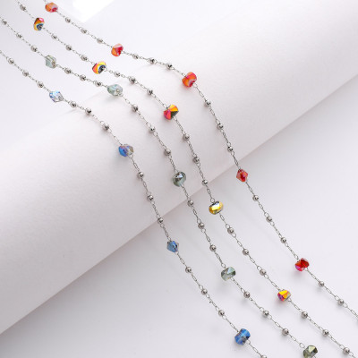 Chain with crystal stones, surgical steel, 4 color options