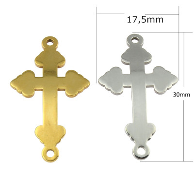 Curved cross connector, cloverleaf shoulder termination, surgical steel