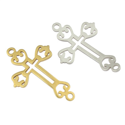 Curved cross connector carved trefoil arm termination