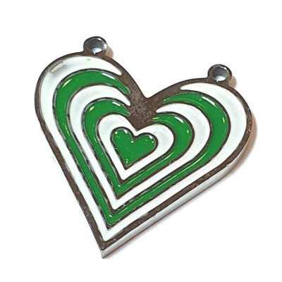 Heart connector with green enamel, surgical steel