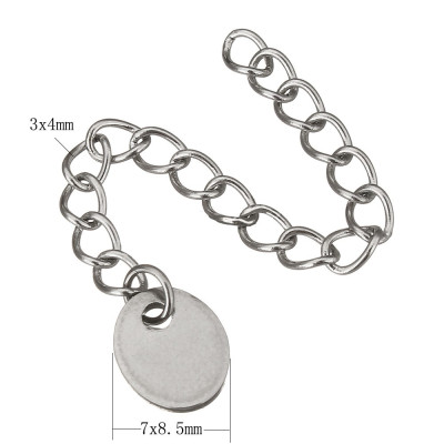 Adjusting chain with decorative patches of surgical steel