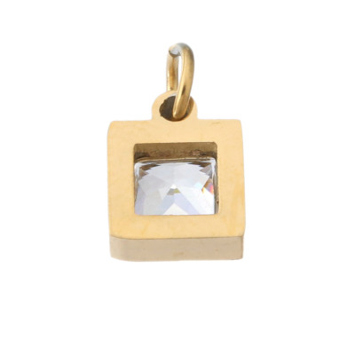 Square pendant with white stone, surgical steel