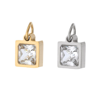 Square pendant with white stone, surgical steel