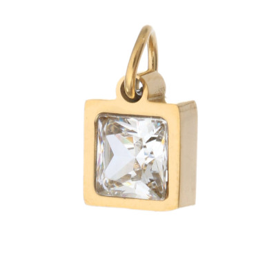 Přívěsek čtverec s bílým kamenem chirurgická ocel