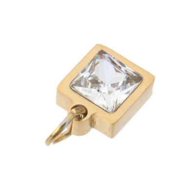 Square pendant with white stone, surgical steel