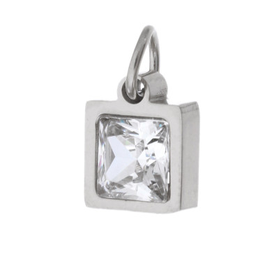 Square pendant with white stone, surgical steel