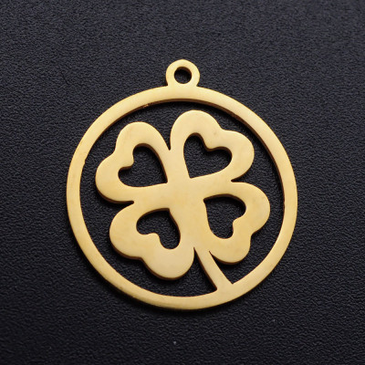 Four-leaf clover pendant IN THE WHEEL, two color options, surgical steel