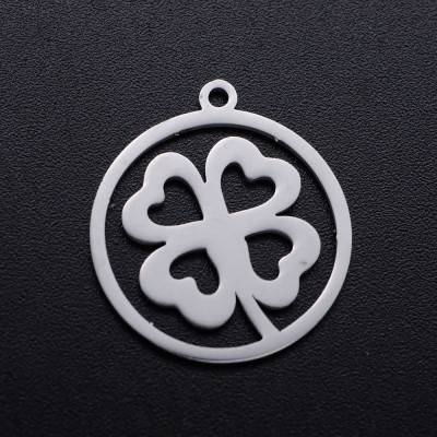 Four-leaf clover pendant IN THE WHEEL, two color options, surgical steel