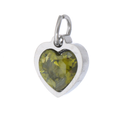 Heart pendant with colored stone, surgical steel