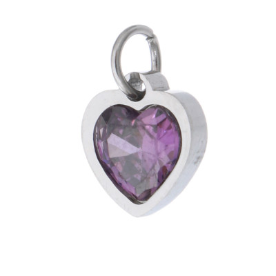 Heart pendant with colored stone, surgical steel