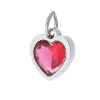 Heart pendant with colored stone, surgical steel