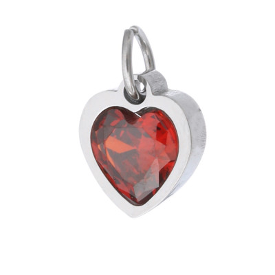 Heart pendant with colored stone, surgical steel