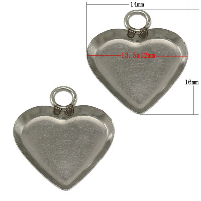 Heart pendant bed 14 x 16mm in surgical steel