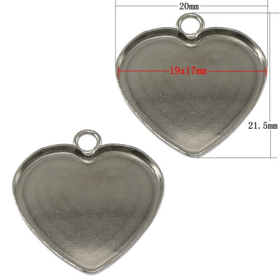 Heart pendant bed 20 x 21.5mm in surgical steel