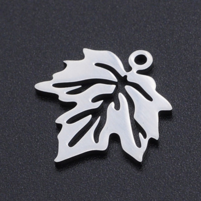 Pendant maple leaf surgical steel two color variants