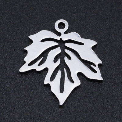 Pendant maple leaf surgical steel two color variants