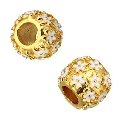Bead in gold galvanization white enamel flowers surgical steel