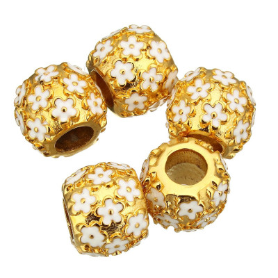 Bead in gold galvanization white enamel flowers surgical steel