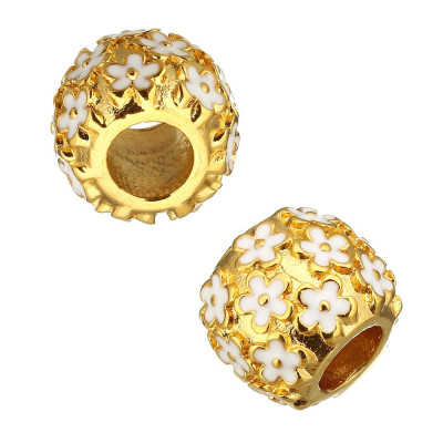 Bead in gold galvanization white enamel flowers surgical steel