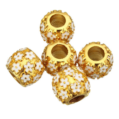 Bead in gold galvanization white enamel flowers surgical steel