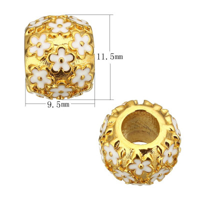 Bead in gold galvanization white enamel flowers surgical steel