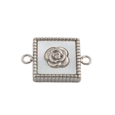 Square connector with a rose, surgical steel, two color variants